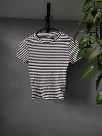 top w paski czarno biały H&M czarny XS bluzka t-shirt koszulka r