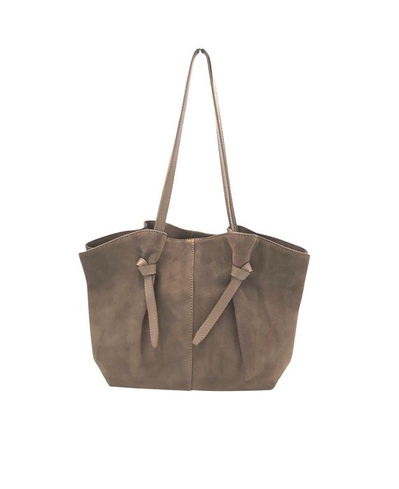 Torebka damska shopper naturalna skóra zamszowa beż taupe