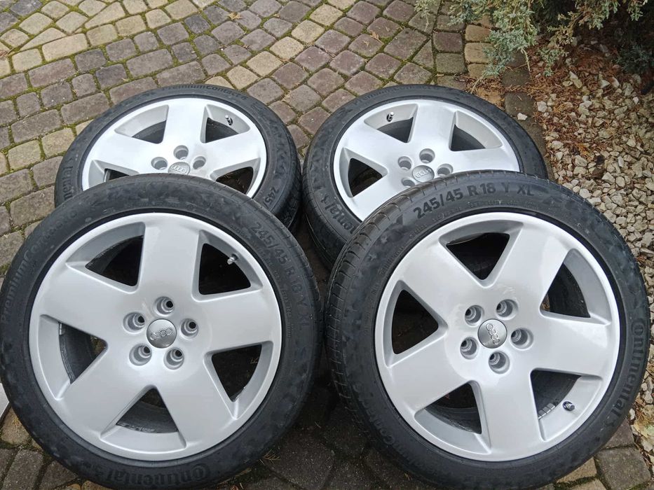 Felgi aluminiowe 18 5x112 Audi, Flat Five oryginalne, opony 245x45x18