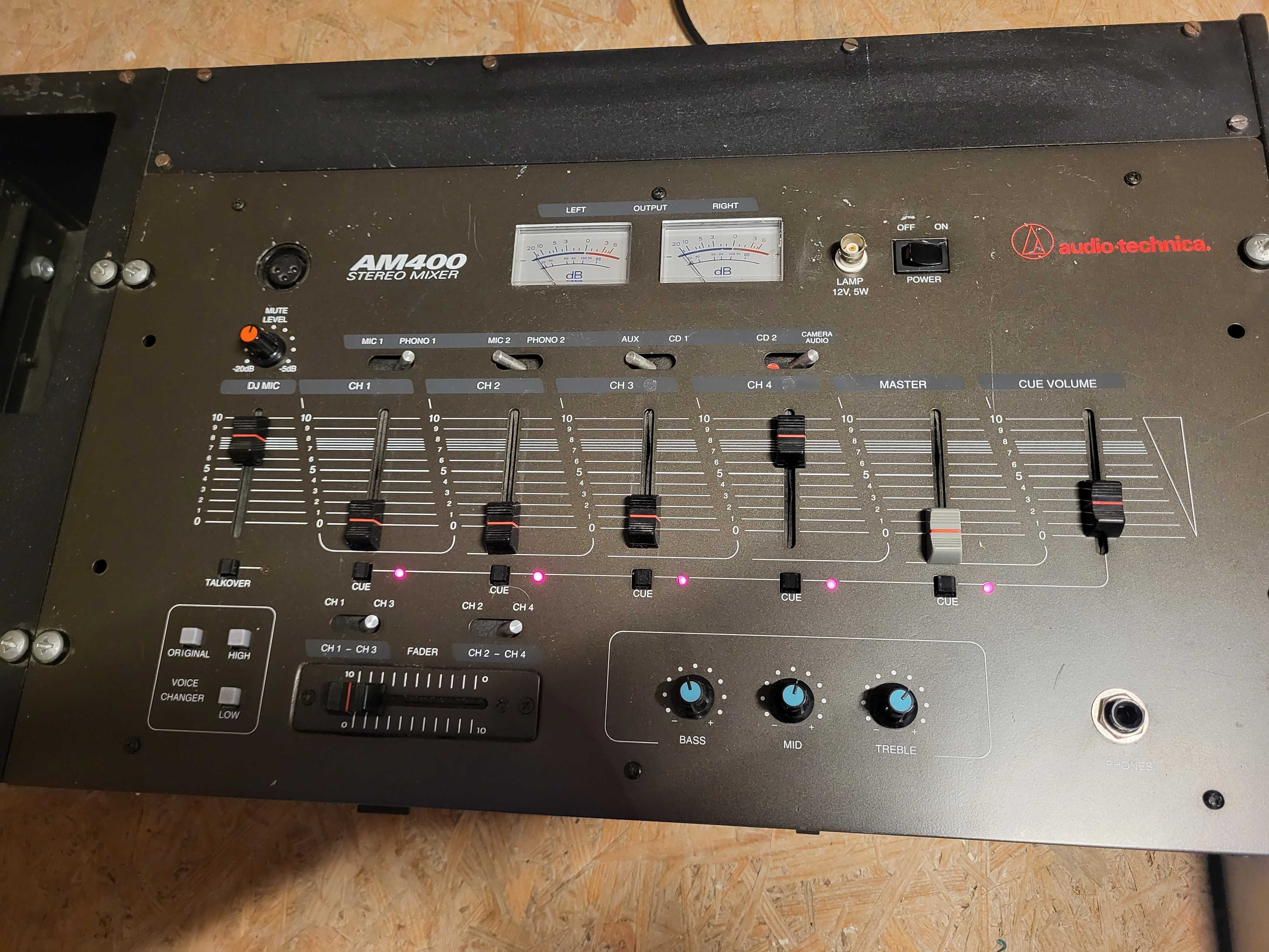 Mikser DJ 4 kanałowy AUDIOTECHNICA AM400 + wzmacniacz SOUNDTECH PL200
