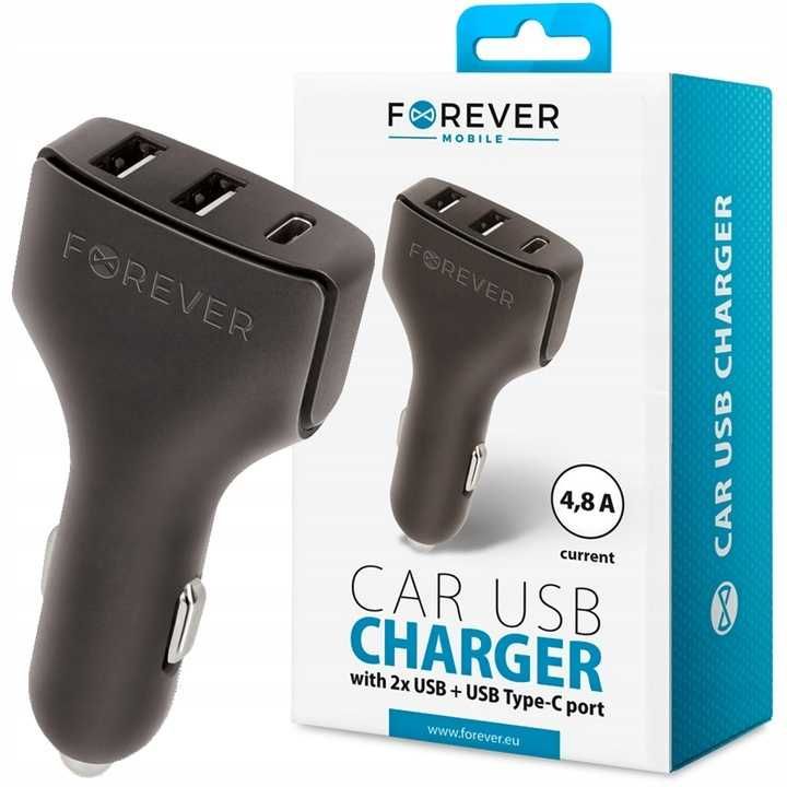 Ładowarka samochodowa szybka 2xUSB + USB Typ C PD 4,8A