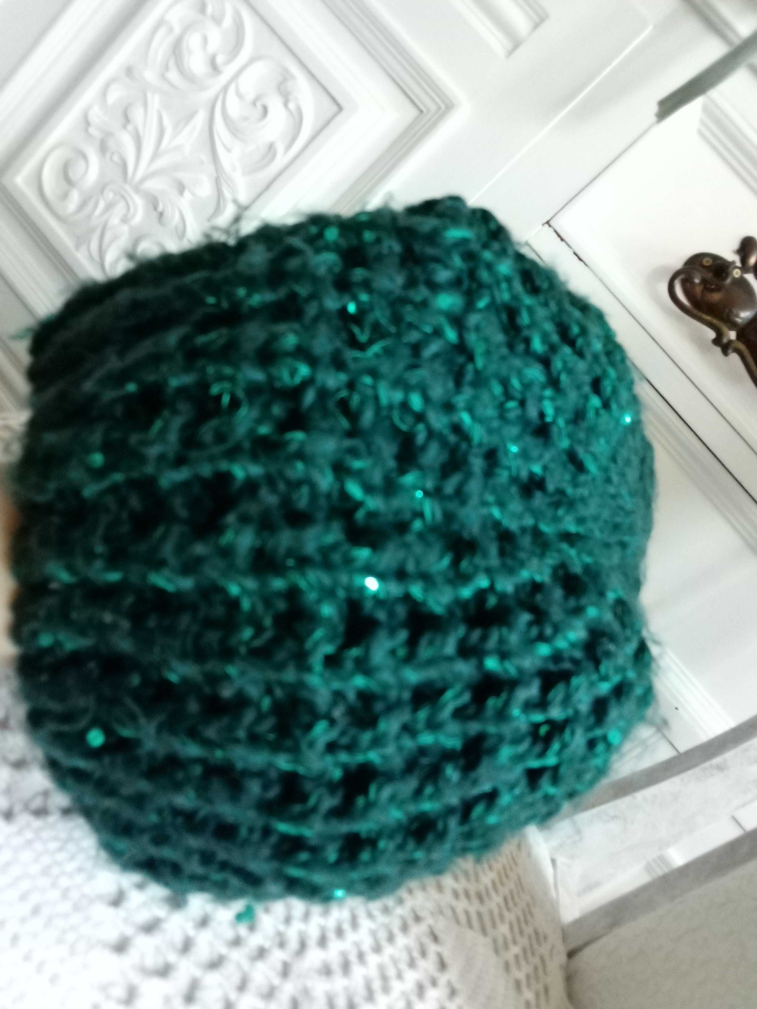 GRATIS czapka damska beret zielona połyskująca