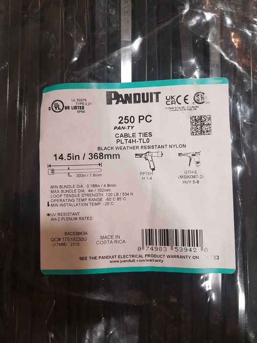 Opaski zaciskowe (trytytki) czarne Panduit PLT4H-TL0