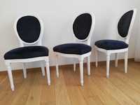 Komplet 4 krzesła klasyczne drewniane granatowo białe salon kuchnia