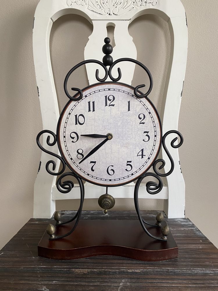 Zegar postarzany metalowy drewniany rustykalny
