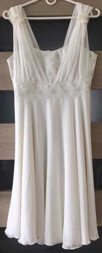Suknia ślubna krótka, kolor ecru r.36