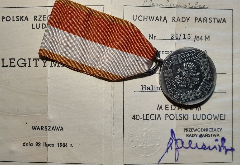 Medal 40 lecia PRL + legitymacja