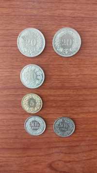Монета швейцарія 1/2 франка 1968 перевертыш 20 10 5 раппен