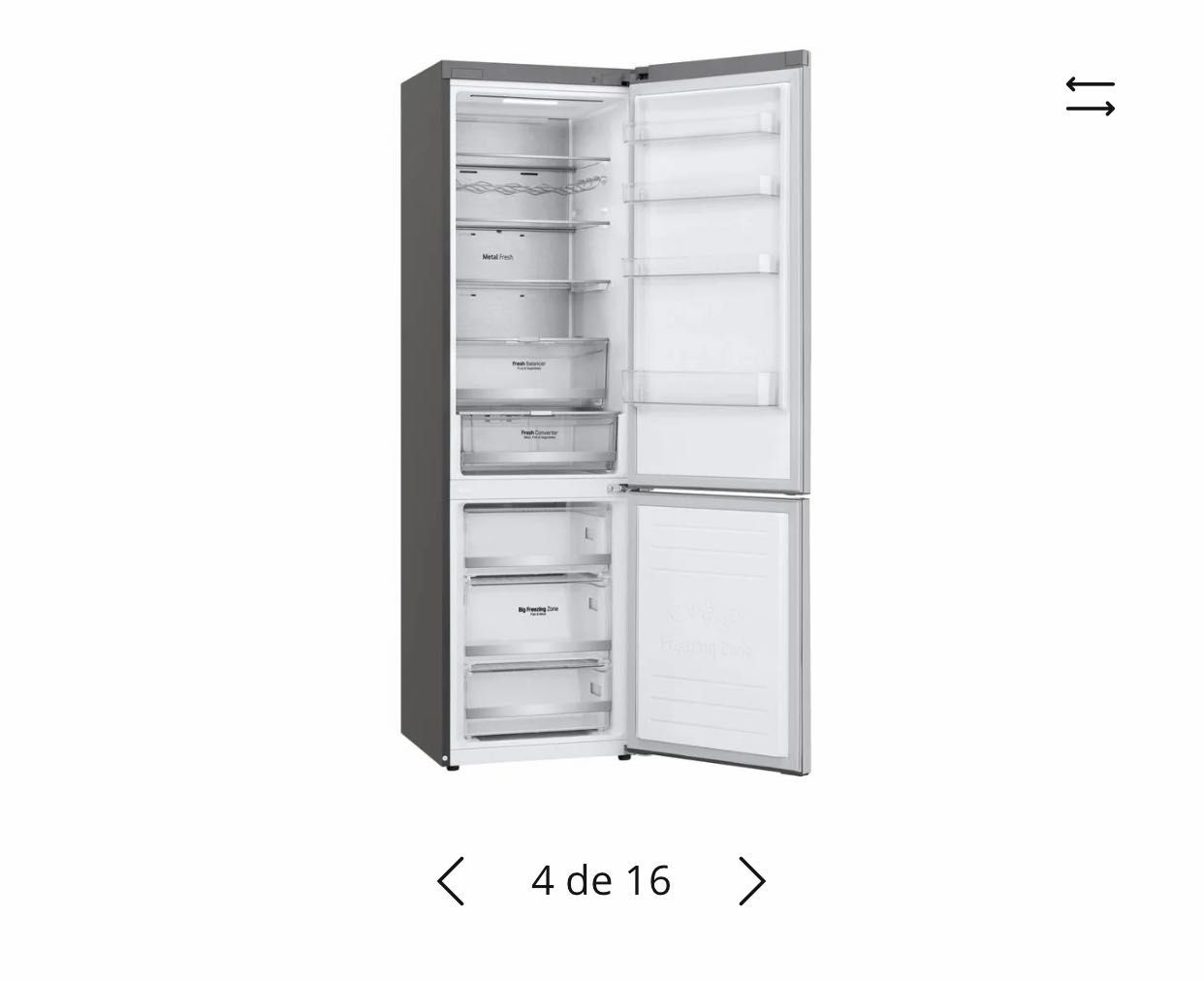 Frigorífico Combinado LG GBB72NSUCN (No Frost - 203 cm - 384 L - Inox)