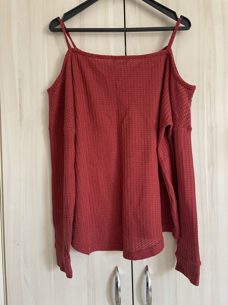 Czerwony koralowy sweter sweterek damski bez ramion