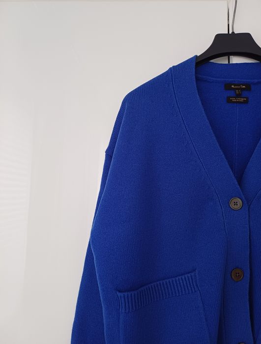 Massimo Dutti wełniany kardigan wełna kaszmir niebieski sweter guziki