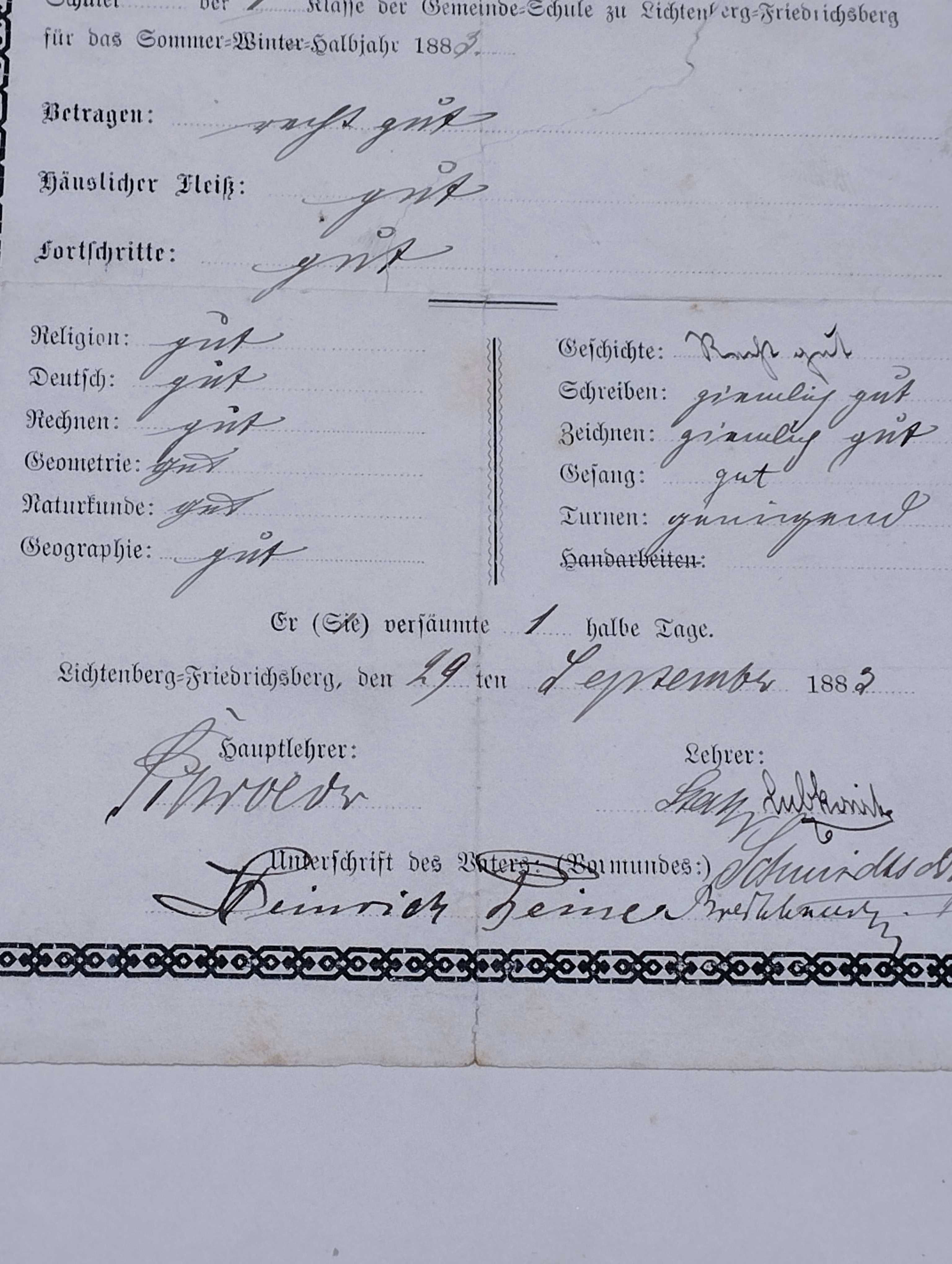 Sprzedam 2 stare świadectwa szkolne z 1882r.