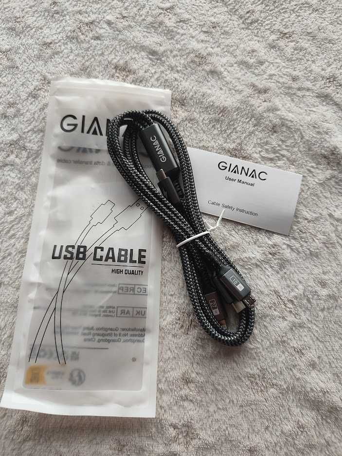Gianac Kabel Ładujący Pleciony 1,2M 100W 3w1 usb C Lighting