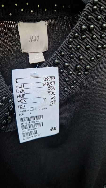 H&M sweter sweterek czarny perły dekor modny wiskozowy Nowy 36/S