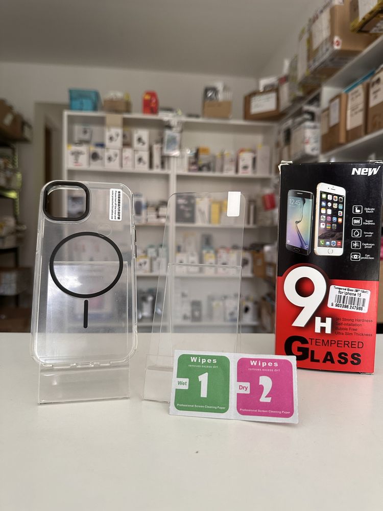 Etui Plecki przeźroczyste Thin Mag + SZKŁO hartowane do IPHONE 15