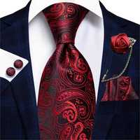Krawat Poszetka Spinki Czerwony czarny ZESTAW