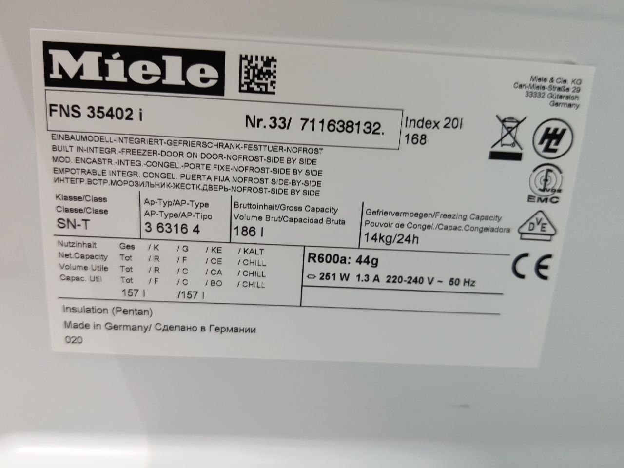 ТОП!  Вбудована морозильна камера Miele™ FNS35402i. Виставка 2020!