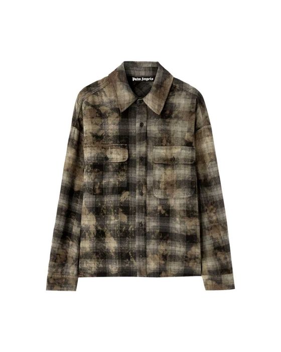 Palm Angels Khaki Curved Logo Check Shirt (50/L)