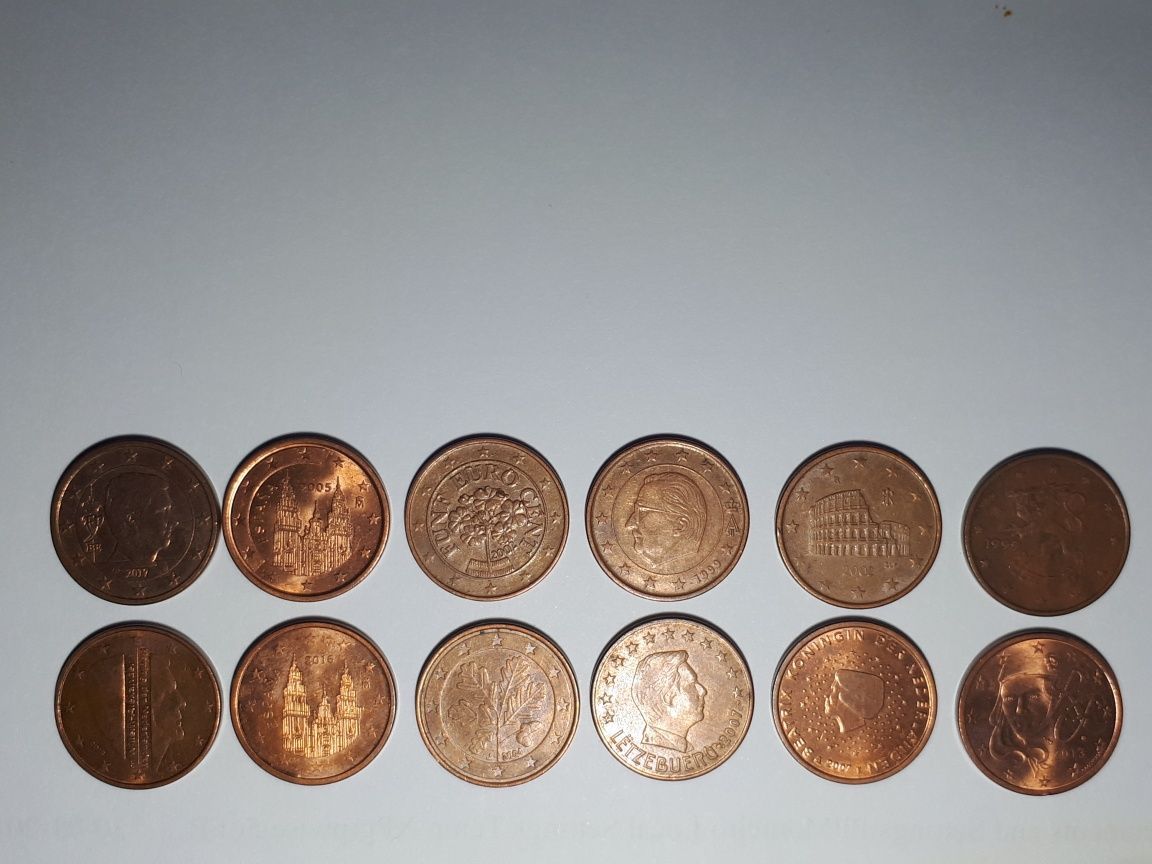 Moedas de 0,50cent, 0,20cent, 0,10cent, 0,05cent, 0,02cent e 0,01cent