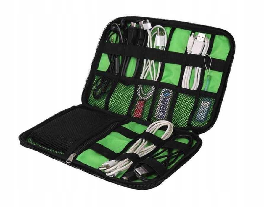 Organizer podróżny na kable i ładowarki – torba etui czarna prezent