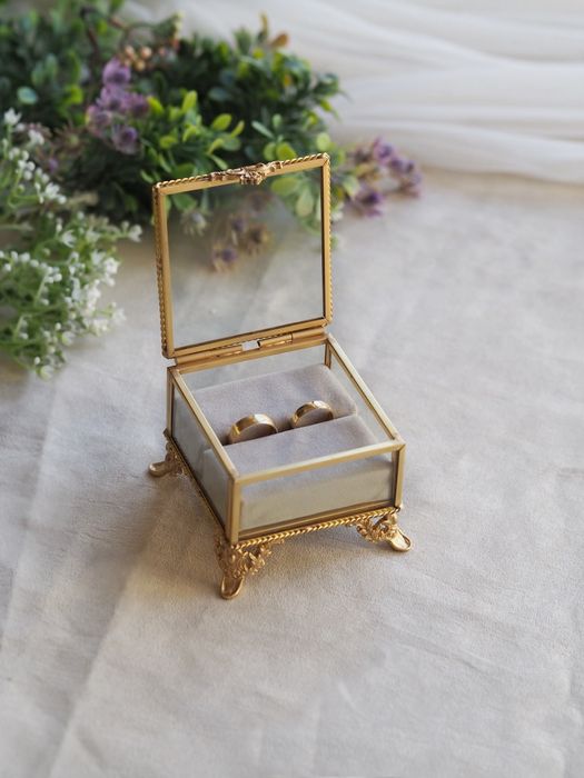 Szkatułka na obrączki z poduszką velvet beż , szkatułka na ślub