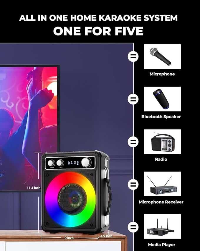 Głośnik Bluetooth Maszyna do karaoke VOSOCO T-03 z dwoma mikrofonami