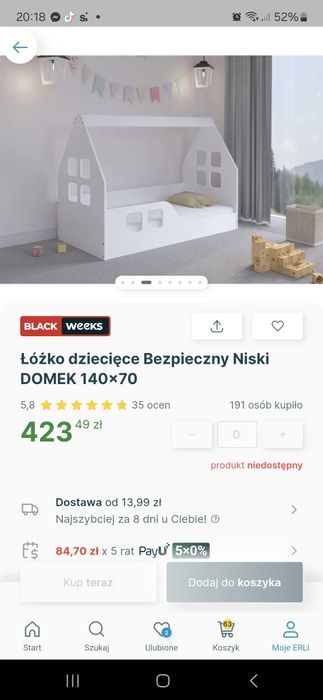 Łóżko dziecięce Niski DOMEK 140x70