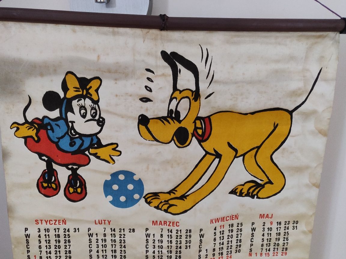Kalendarz ścienny z materiału myszka Miki 1977 r. PRL