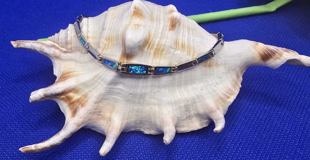 Srebrna Bransoletka Z Niebieskim Opalem Pr.925 8,62 g