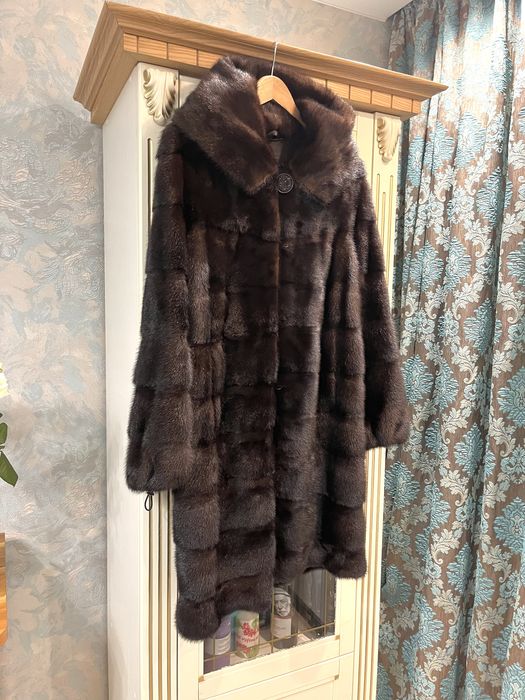 Ниже колен! Роскошная норковая шуба с капюшоном,шоколад!