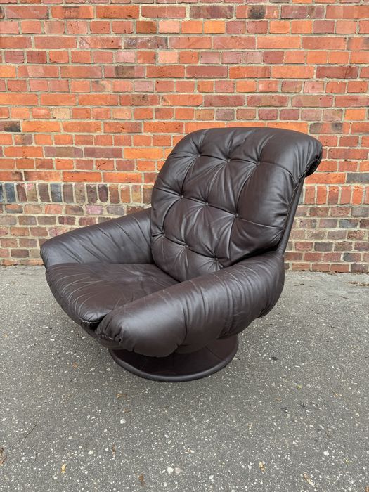 Duży skandynawski,obrotowy,skórzany fotel. Lata60/70.design,vintage