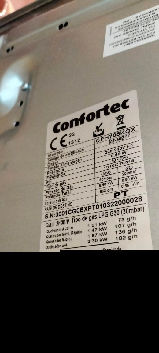 Placa a gás NOVA da CONFORTEC