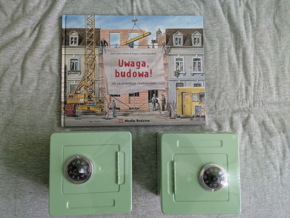 2 x Skarbonki sejf na szyfr oraz książka "Uwaga budowa"