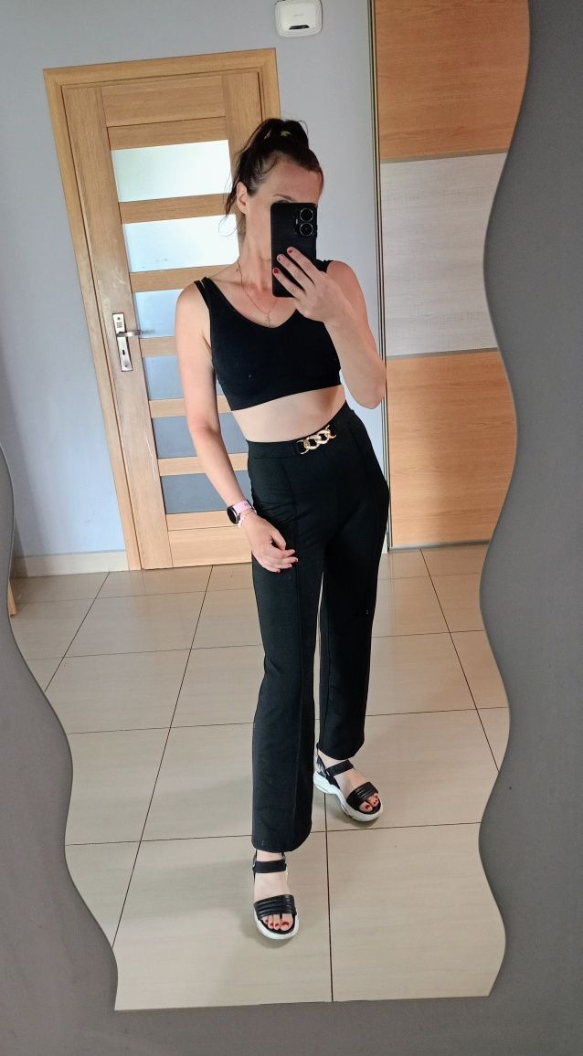 Czarne eleganckie spodnie Shein XS wysoki stan