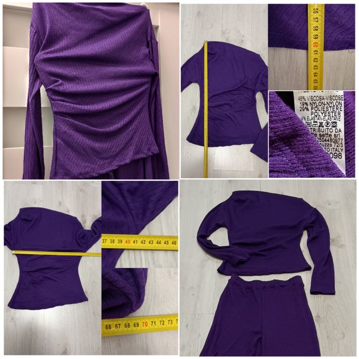 Zestaw dzianina prążek komplet bluzka + spodnie fiolet