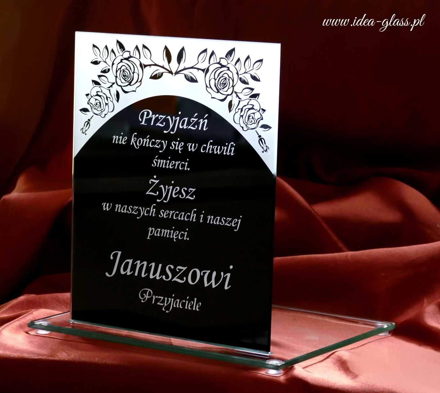 Tablica nagrobna szklana na pomnik, grawerowane znicze - IDEA GLASS
