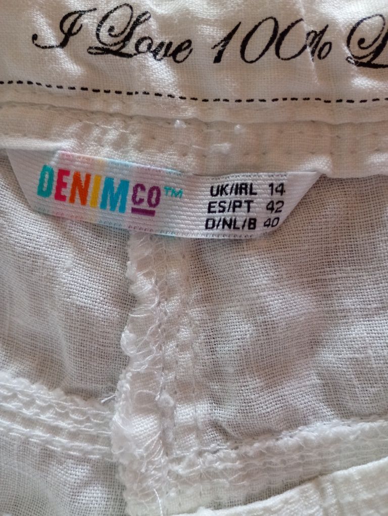 Spodnie Lniane białe 100% len, wakacje,lato, upał róż.42