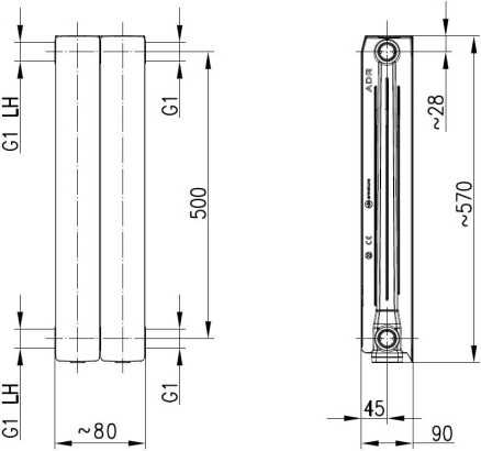 Nowy Grzejnik alumini KFA ADR 500 czarny 160x570x90 mm - podł. boczne