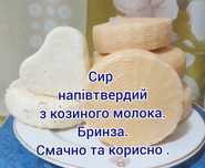 Сир напівтвердий з козиного молока,бринза.