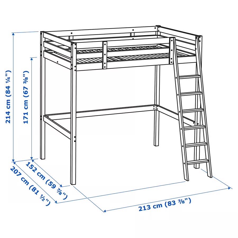 STORÅ Estrutura de cama alta, velatura branca