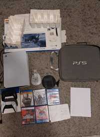 Playstation 5 z napędem, dodatkowy pad, pokrowiec, gry