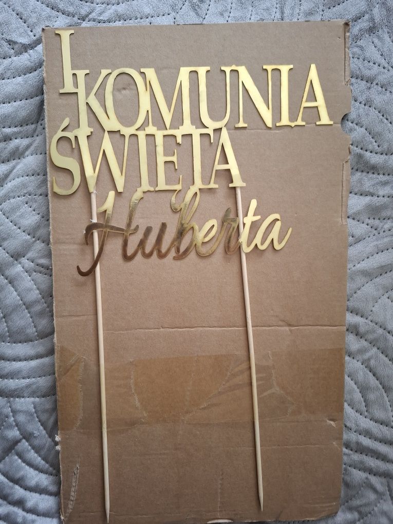 Sprzedam złoty topper z napisem I Komunia Święta Huberta