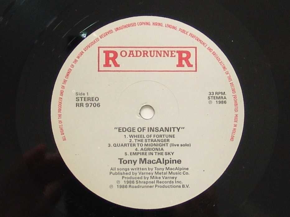NM* Пластинки, винил Heavy Metal, Hard Rock. Tony MacAlpine 1986, 1987