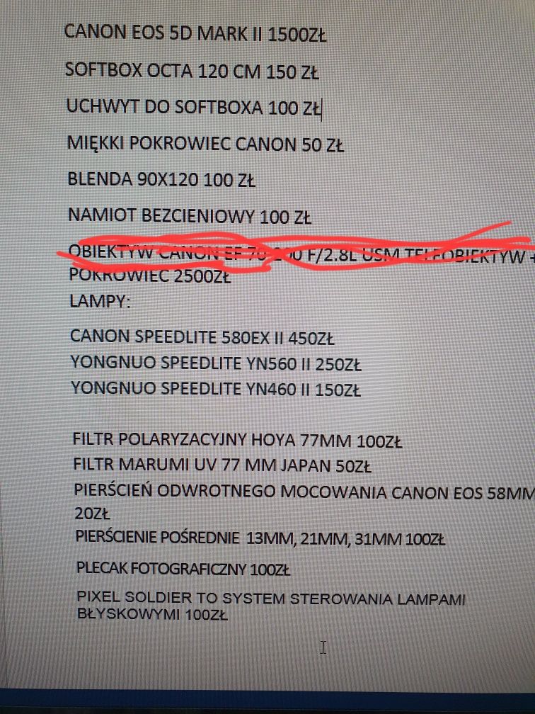 CANON 5D MARK II ( na ostatnim zdjęciu spis rzeczy innych na sprzedaż)