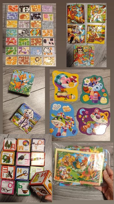 Пазли 3Д, кубики, тваринки, динозаври, кубики алфавіт, пазли казка