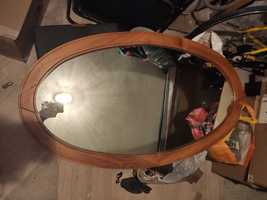 Stare lustro w drewnianej ramie PRL - 110x63 cm - duże owalne