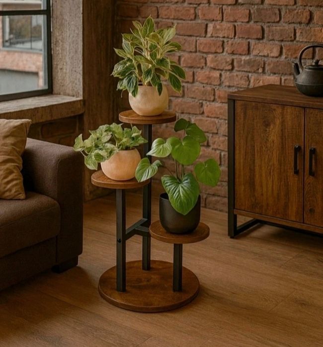 Kwietnik metalowy loft stojak na kwiaty doniczki stojący regał z półka