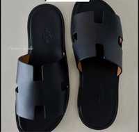 Klapkie męskie Hermes Izmir 28 cm skora naturalna buty na lato czarne