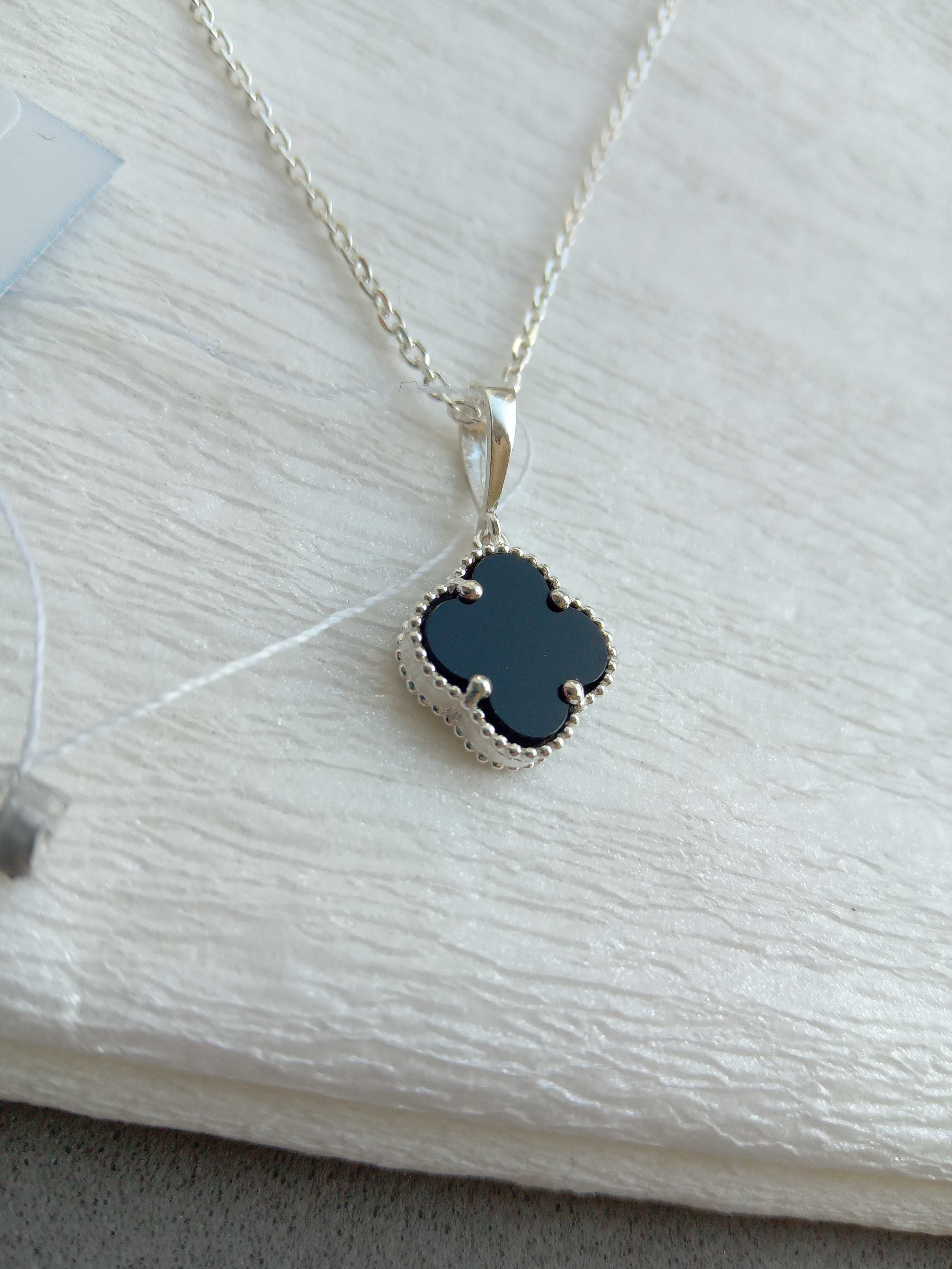 Серебряный подвес кулон Van Cleef Ван Клиф белый перламутр оникс черн