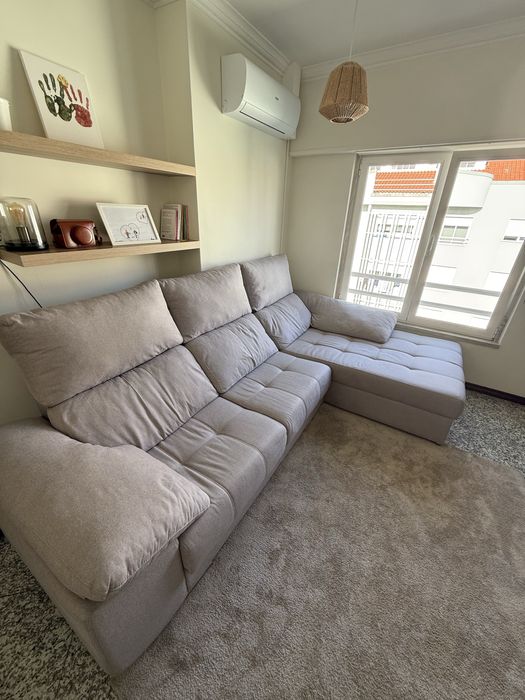 Sofa chaise long beje/cinza